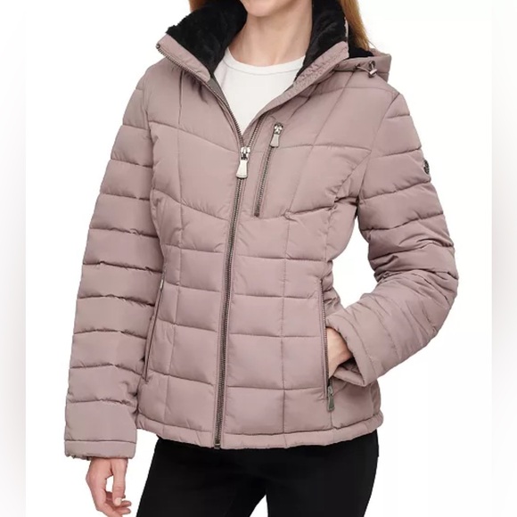 Calvin Klein Hooded Winter Puffer Coat Water Resistant Soft Luxury Women’s Large - Picture 4 of 17